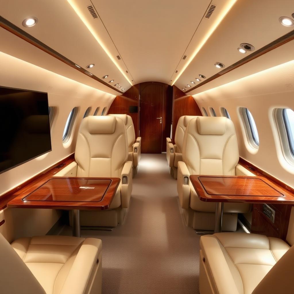 Polished private jet interior and exterior